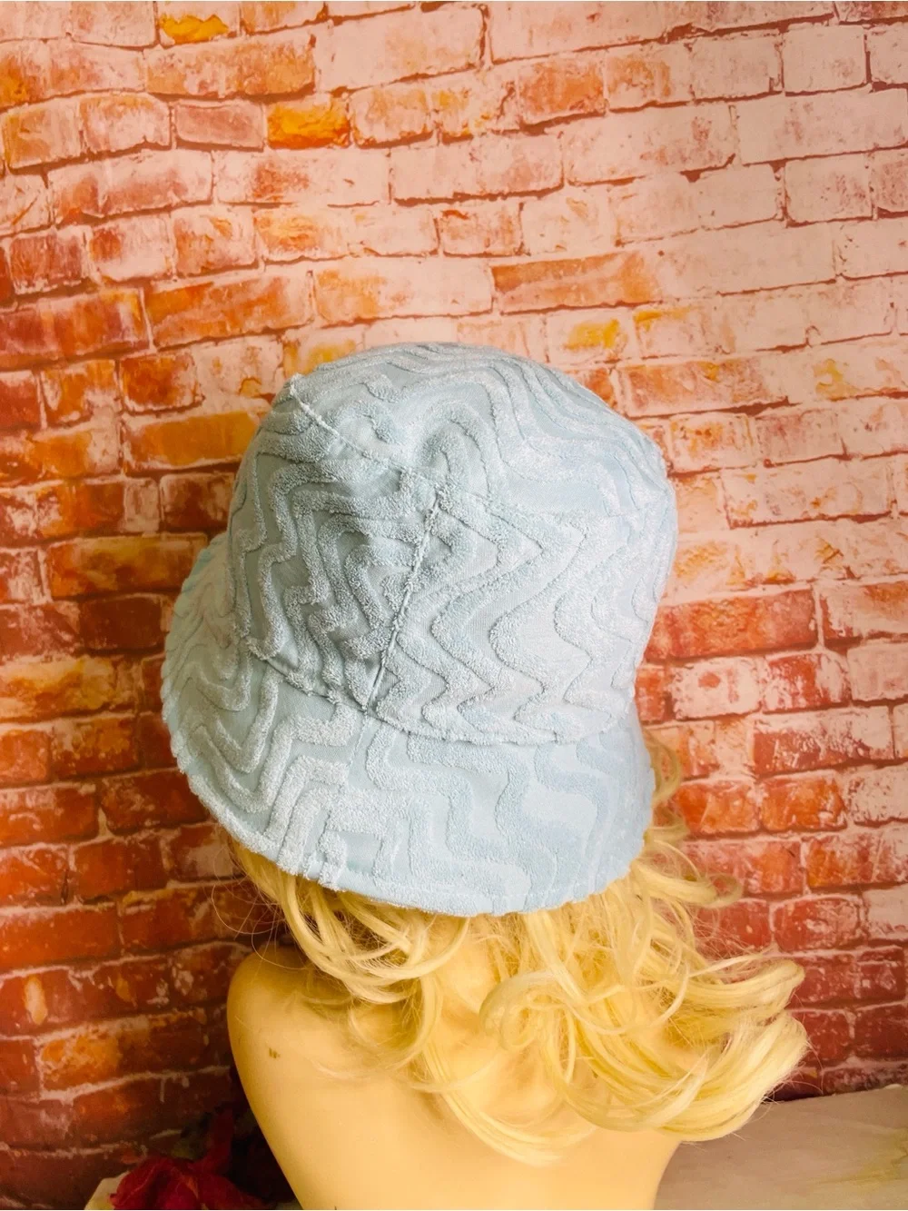 Light Blue Textured Terrycloth Bucket Hat